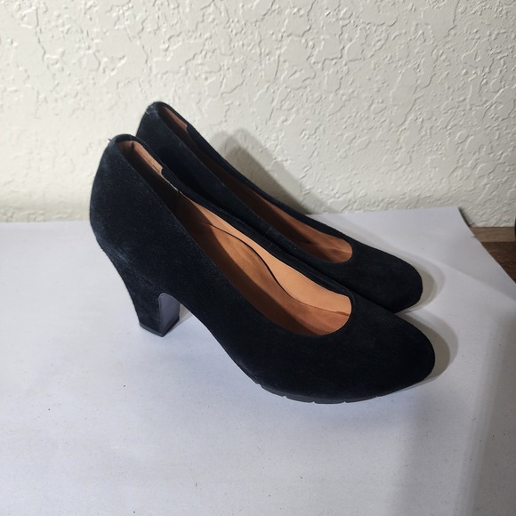 L'Amour Des Pieds Shoes - L'Amour Des Pieds Black Suede Round Toe Block Heel Pumps Womens 8.5M